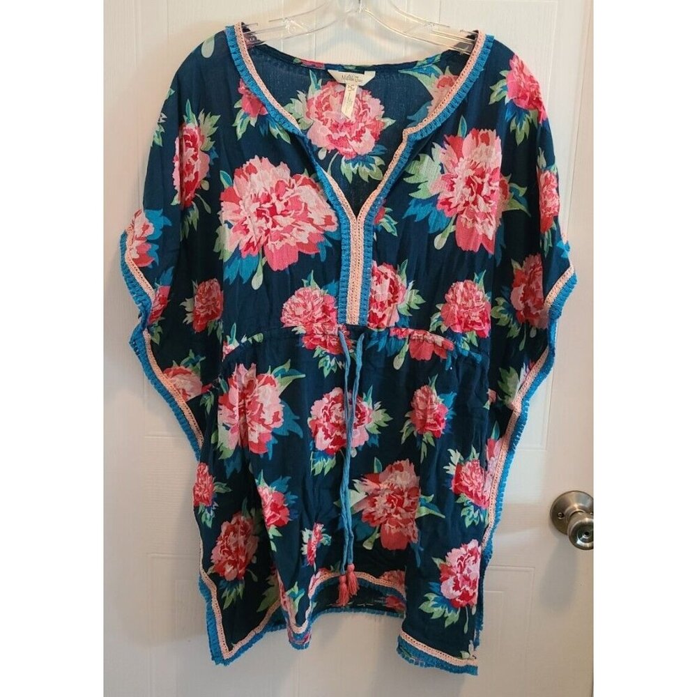 Matilda Jane Women's Cool Shade Swim Cover‎ Up Blue/Pink Floral Peony Print Sz S